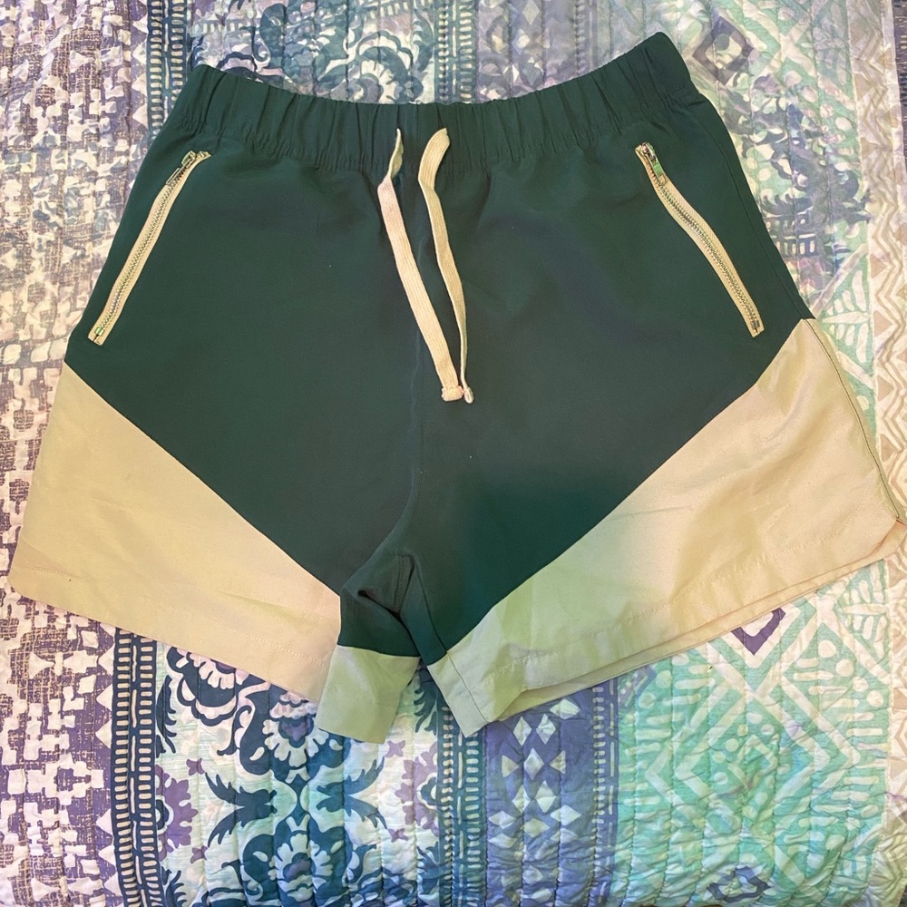 Green and Tan Women's Shorts